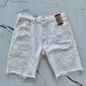 Levi's 501 Men's Button Fly Straight Fit Distressed Cut Off Shorts White Size 33